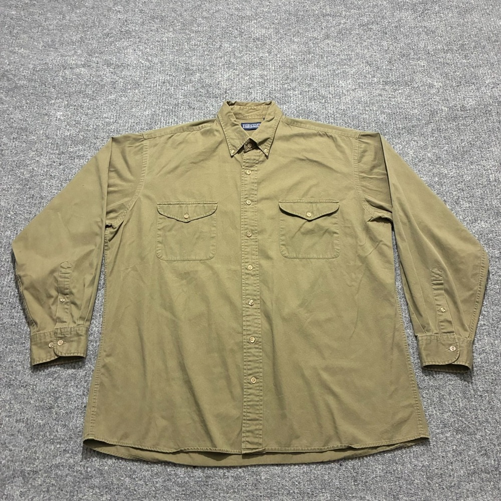 Lands'‎ End Mens Button Down Shirt Size XL Tall Green Pockets Long Sleeve